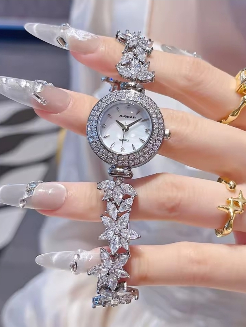 Silver Crystal Bracelet Watch in Silver